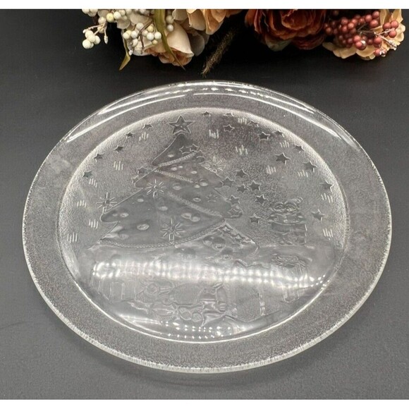 Pasari 13" Clear Glass Serving Platter – Christmas Tree Under The Stars Design - Picture 1 of 4
